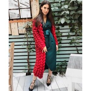 Wine Red Cardigan Duster  Coat - One Size (fits all)